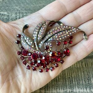 Vintage Ruby & Aurora Borealis Brooch